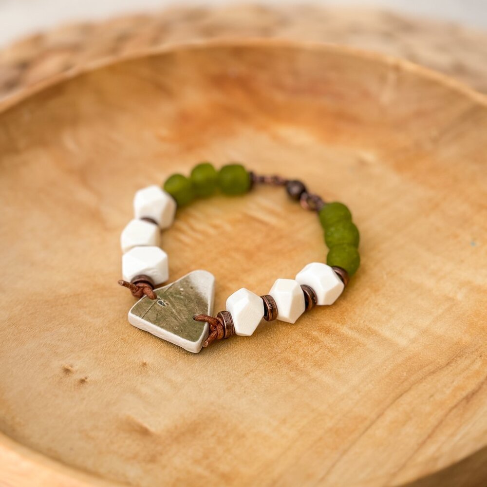 Up-cycled Chunky Artisan Pottery Bracelet with Copper Accents - Picture 7 of 8